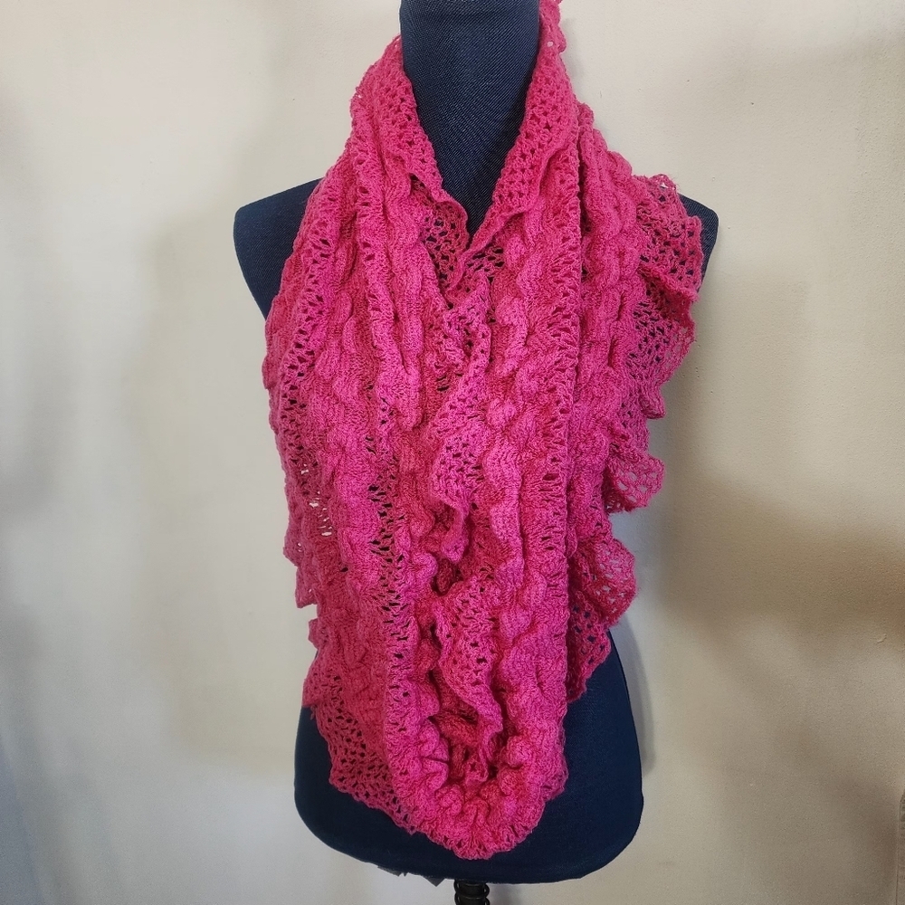 Fuschia Pink Ruffle Knit Scarf - Picture 4 of 5